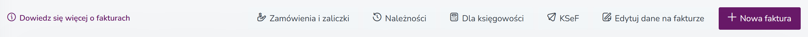 Przycisk Zamówienia i zaliczki na liście faktur