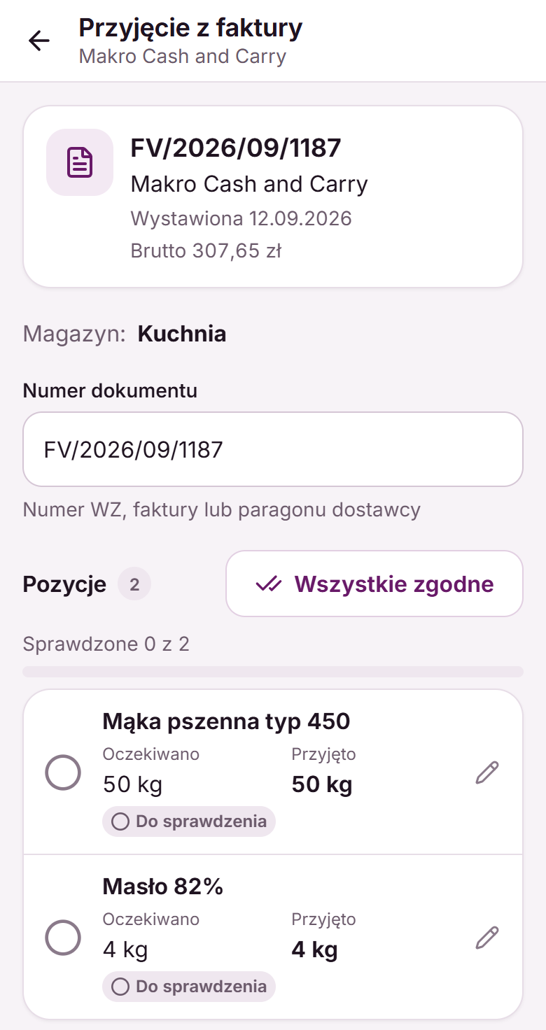Przyjęcie dostawy z faktury w aplikacji Fodimi Magazyn