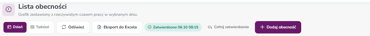 Znaczek Zatwierdzono 06.10 08:15 i przycisk Cofnij zatwierdzenie