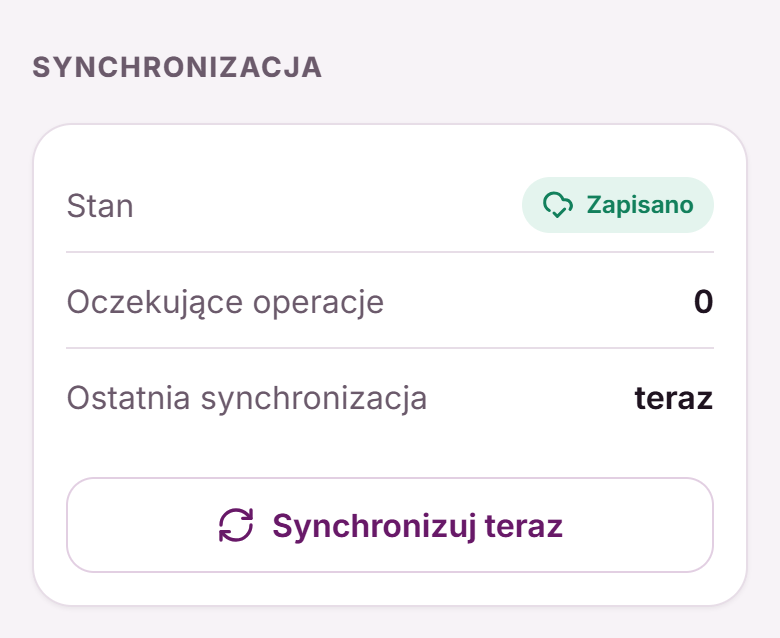 Sekcja Synchronizacja w ustawieniach aplikacji