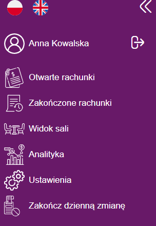 Menu boczne z pozycją Zakończone rachunki