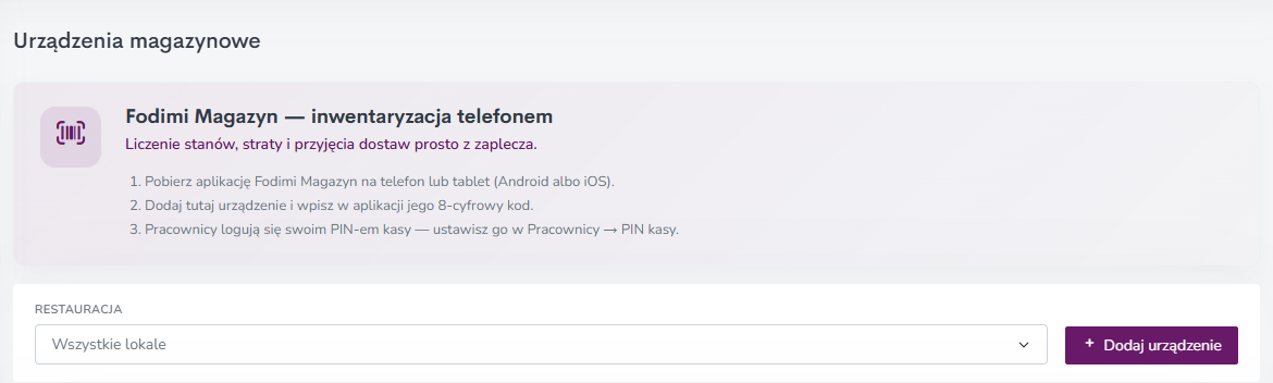 Urządzenia magazynowe w panelu
