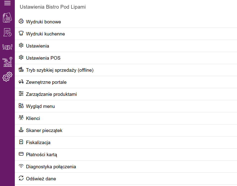 Pozycja „Tryb szybkiej sprzedaży (offline)” na liście ustawień
