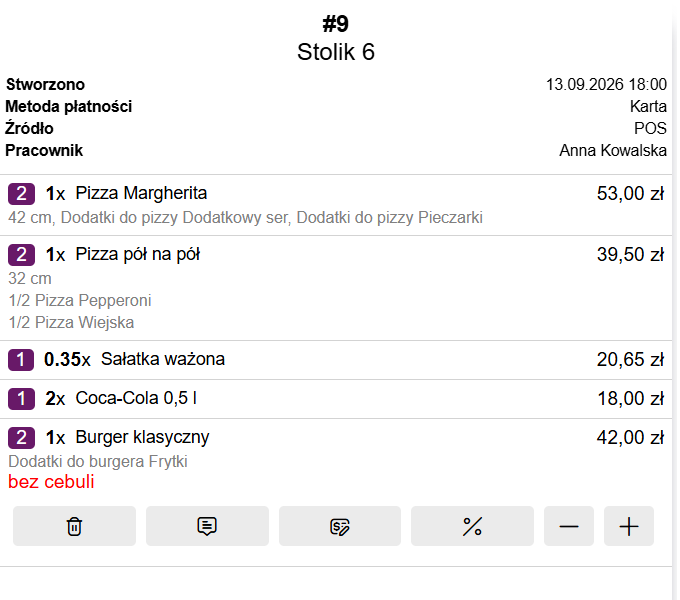 Rozwinięte przyciski pod pozycją Burger klasyczny