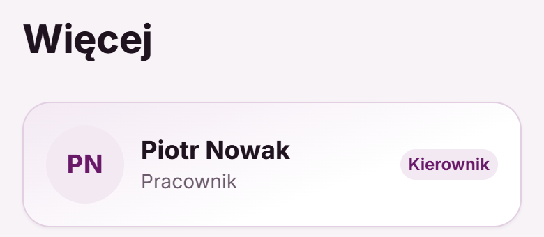 Profil zalogowanego pracownika z oznaczeniem uprawnienia