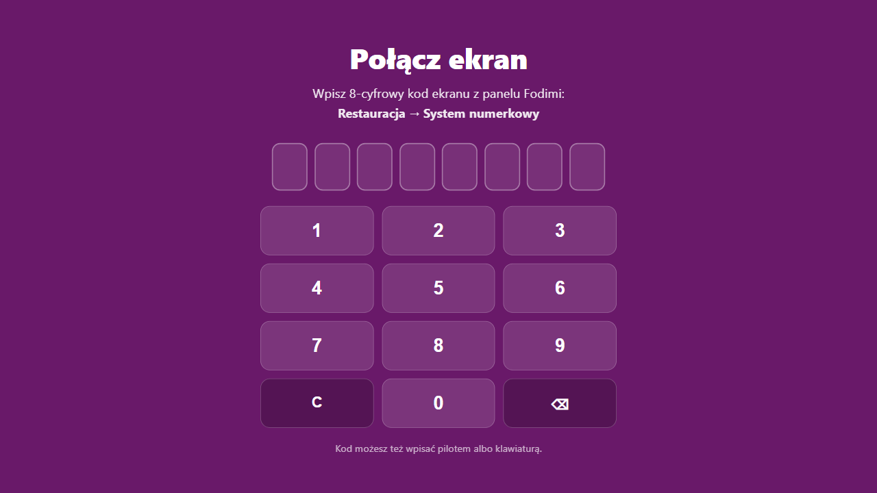 Ekran wpisywania kodu w aplikacji