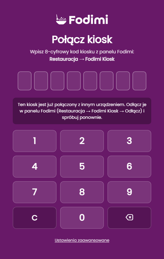 Komunikat o kiosku połączonym z innym urządzeniem