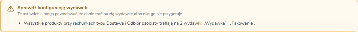 Ostrzeżenie na liście ekranów KDS: te same produkty trafiają na dwie wydawki