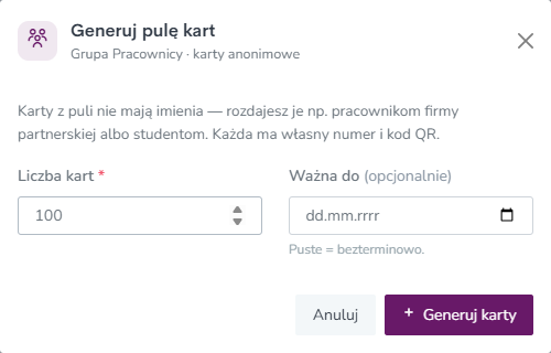 Generowanie puli kart