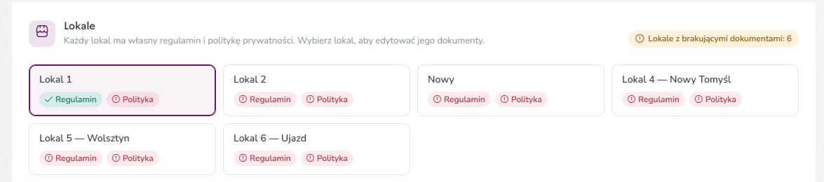 Karty lokali ze statusem dokumentów