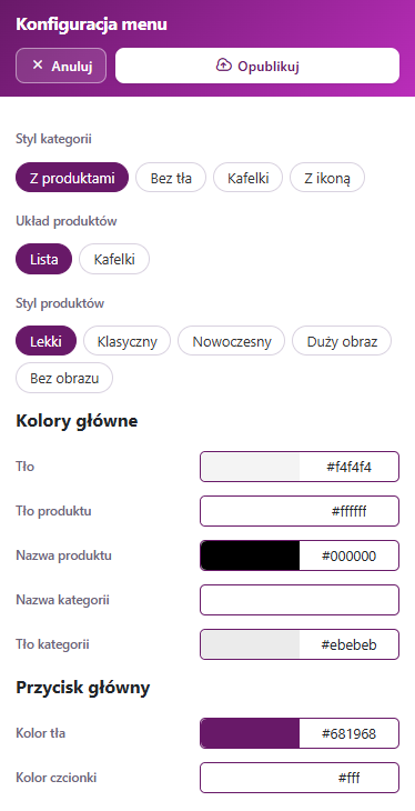 Panel Konfiguracja menu w konfiguratorze wyglądu