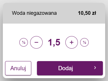 Okno ilości z przyciskami ½