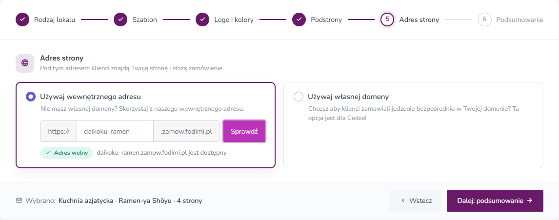 Wewnętrzny adres strony sprawdzony jako wolny