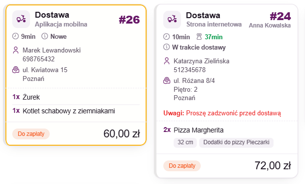 Zamówienia online na liście otwartych rachunków przy wyłączonym module
