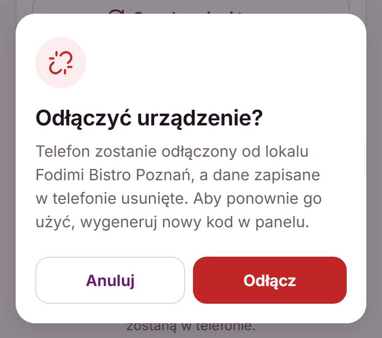 Okno potwierdzenia Odłączyć urządzenie?