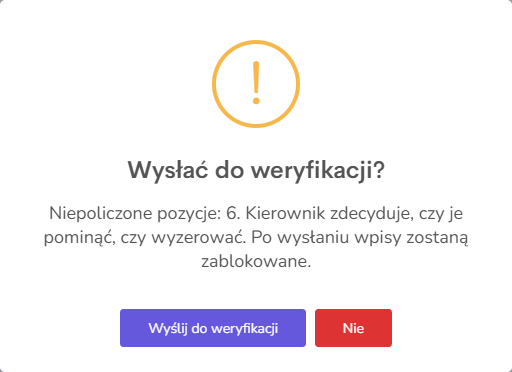 Okno Wysłać do weryfikacji