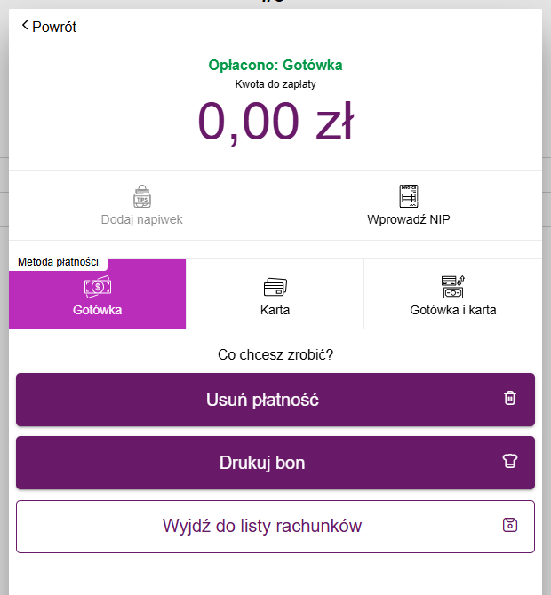 Płatność w podglądzie zakończonego rachunku