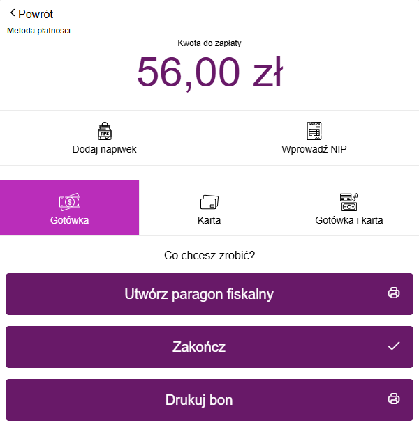 Okno płatności w trybie szybkiej sprzedaży