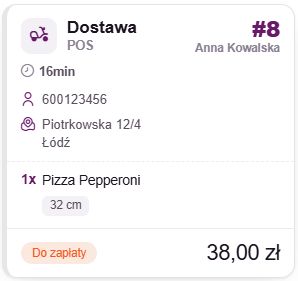 Karta rachunku z dostawą: telefon i adres klienta