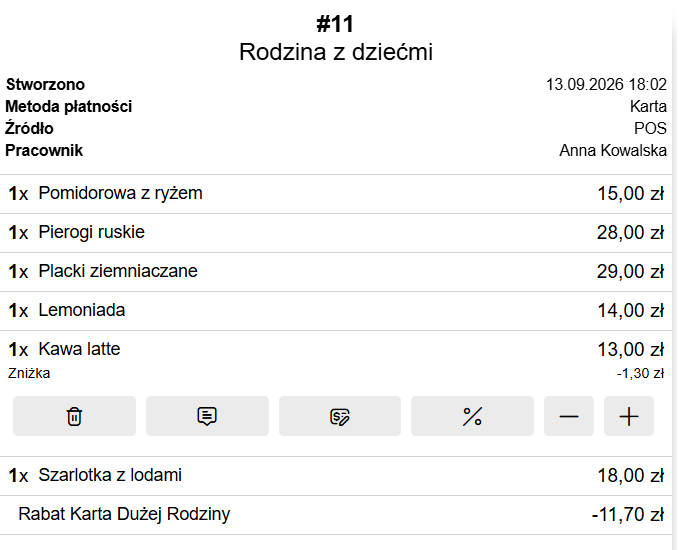 Pozycja Kawa latte z rabatem widocznym jako Zniżka -1,30 zł