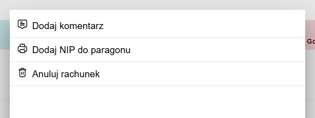 Lista dodatkowych operacji na zamówieniu z kiosku