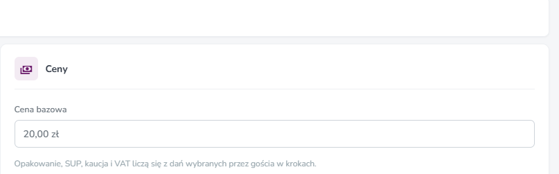 Karta Ceny z ceną bazową zestawu